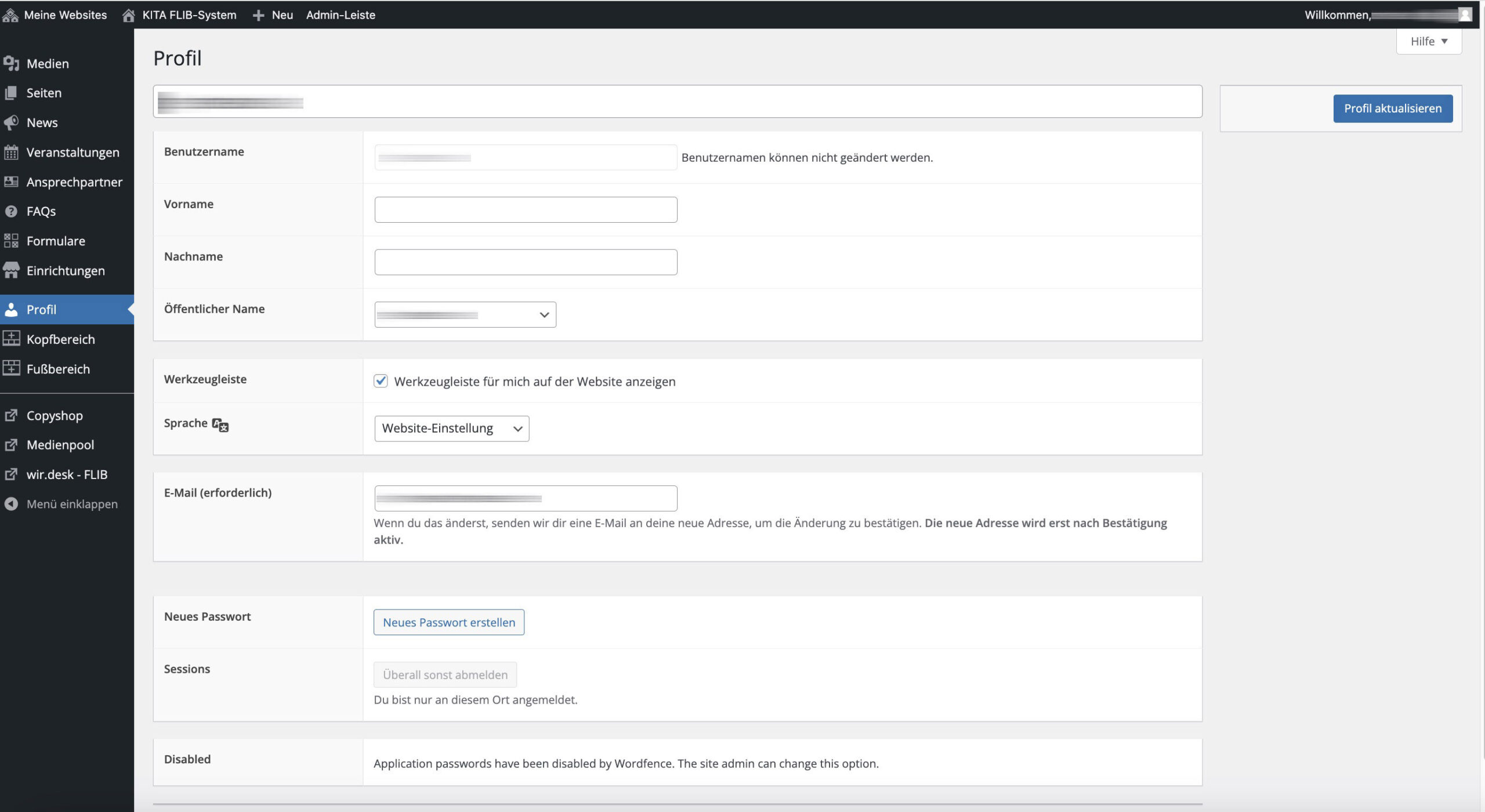 Screenshot Profileinstellungen